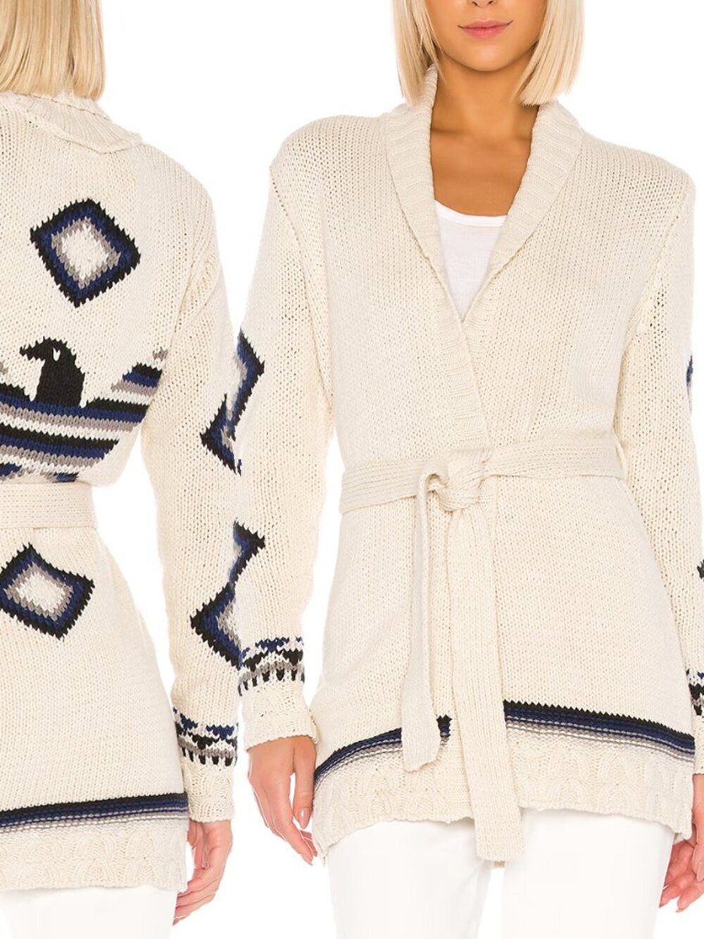 Chaser Eagle Fringe Knit Cardigan in Vanilla Size M